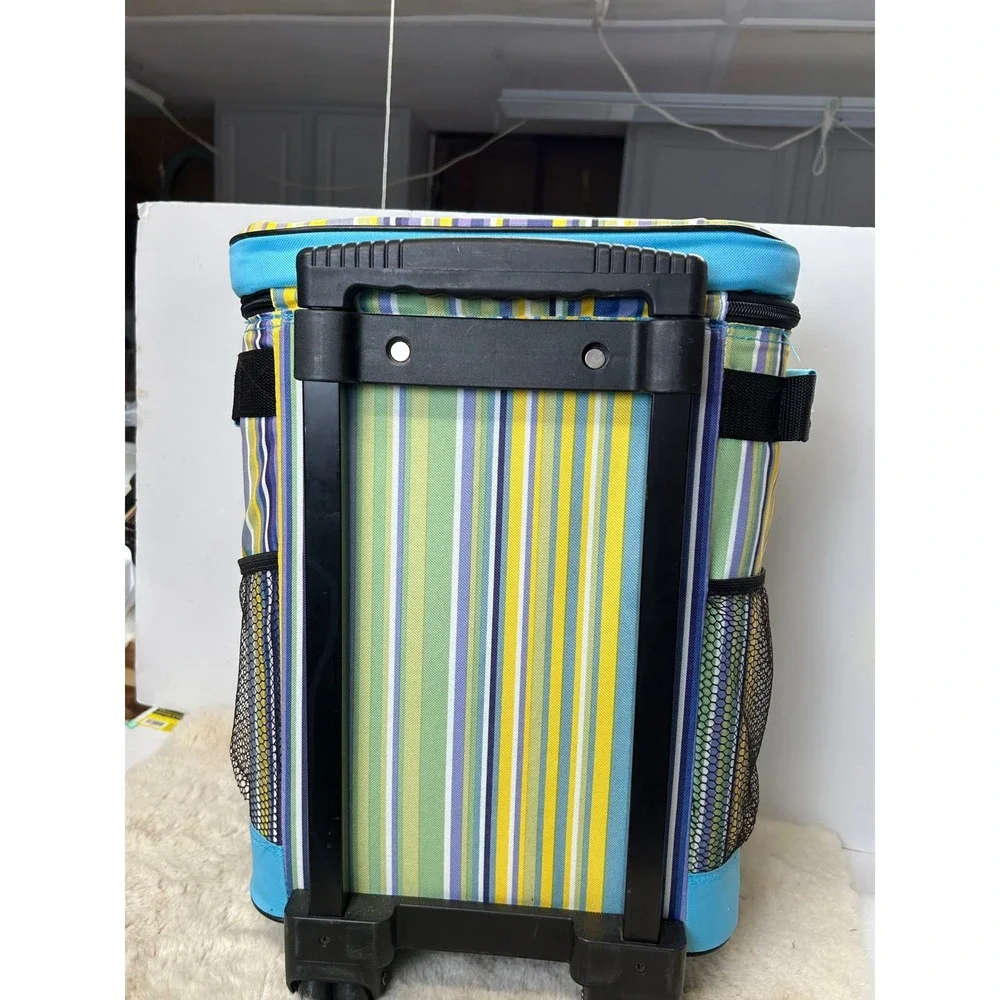 Nicole Miller Home Rolling Insulated Cooler Bag Striped Blue Yellow Purple